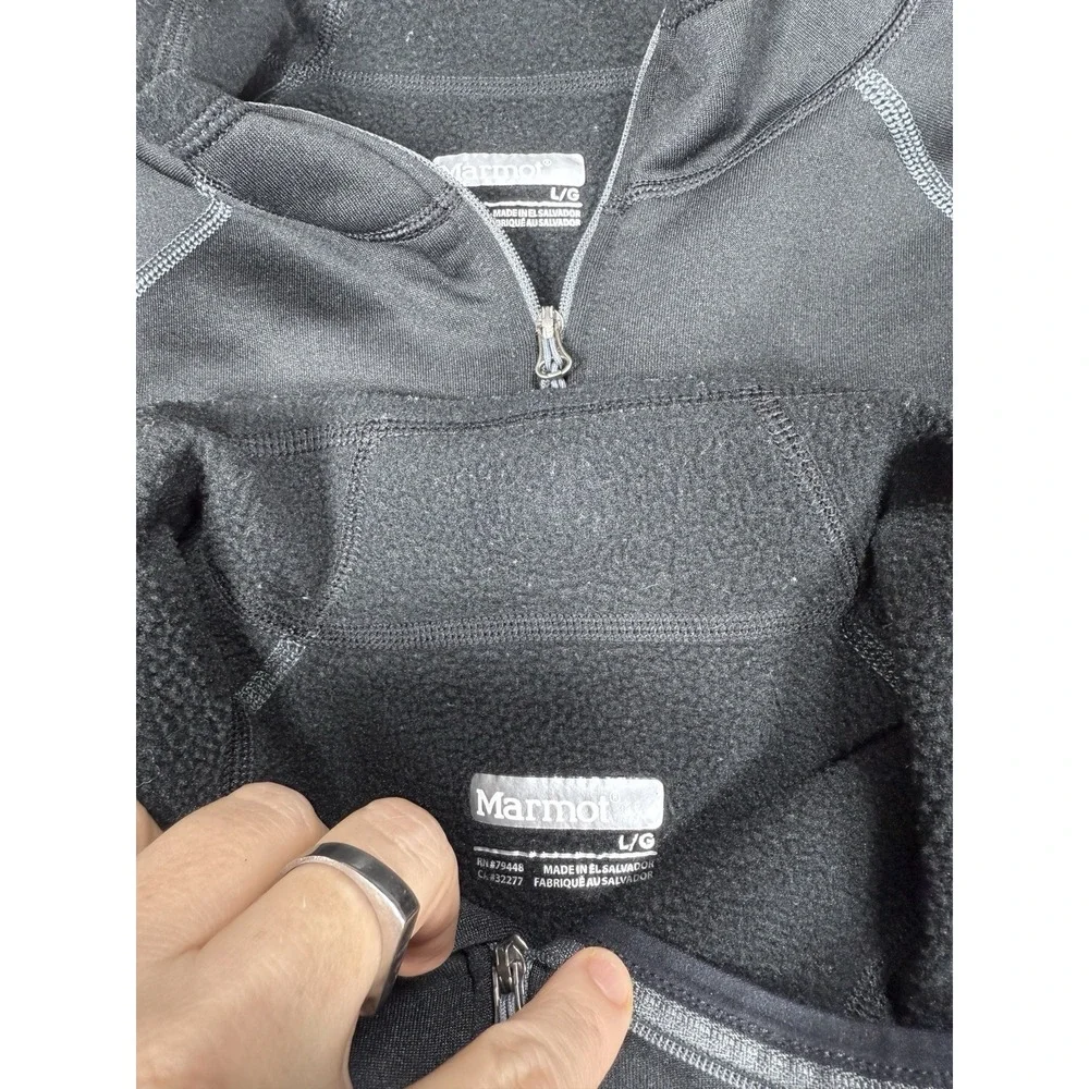 Marmot 1/4 Zip Fleece Pullover Jacket‎ Large Black  Sweater Hiking Base Layer